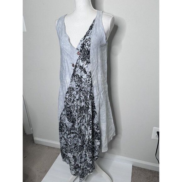 Steel Pony Linen Wearable Art Boho Lagenlook Tunic Dress Small Midi Length Gray - Picture 8 of 16